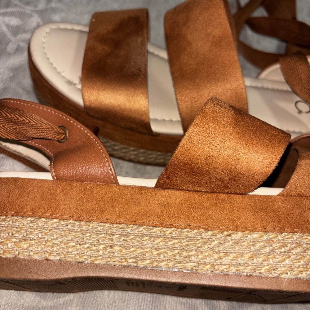 Ego Moleca Tan Faux Suede Platform Espadrille Lace Up Sandals - Picture 6 of 12